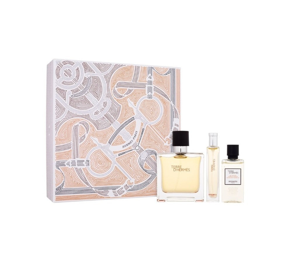 HERMES terre d'hermes parfume pure perfume eau de toilette cofanetto (75ml +15ml+ gel doccia 40ml)